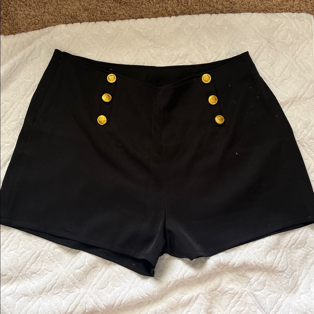 SHEIN Black Shorts with Gold Buttons